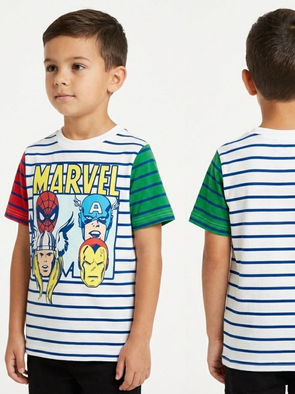 MARVEL BRAND Boy's Marvel Heros Multi-Color Striped Tee - 6 - Picture 1 of 6
